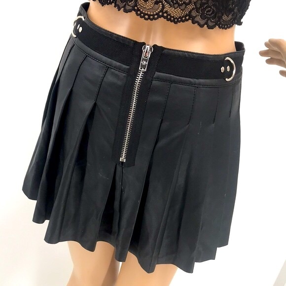 New Dolls Kill Current Mood Spade Punk Goth Vegan Leather Pleated Mini Skirt NWT - Picture 7 of 16